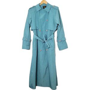 Luba Paris Vintage Teal Green Trench Double Breasted Tie Waist Long Sleeve Coat
